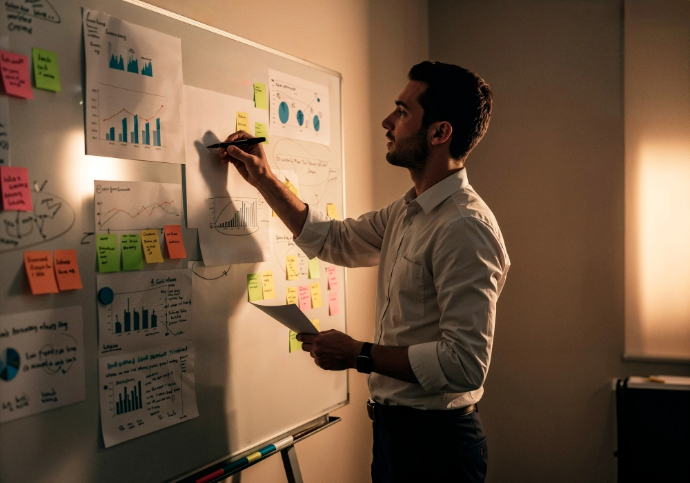 Empresário planejando estratégia de venda consultiva